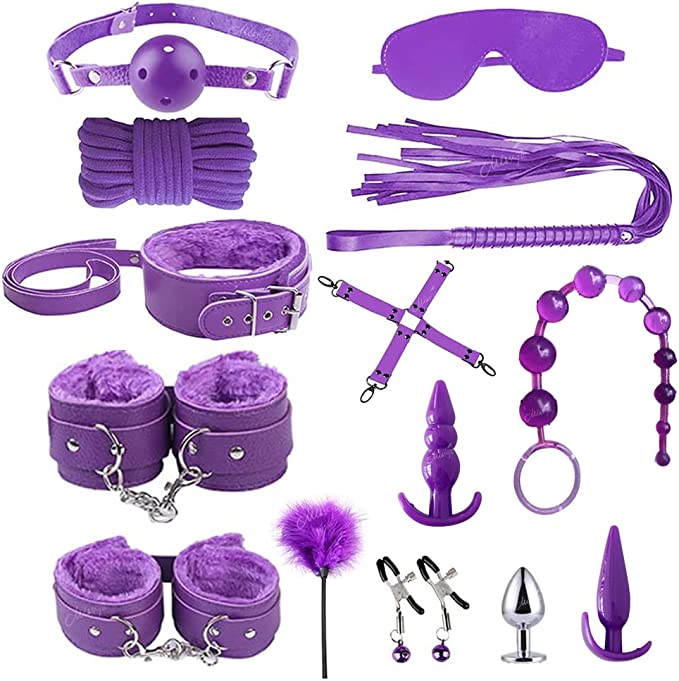 14 Pieces BDSM Bondage Restraint Kit - Purple