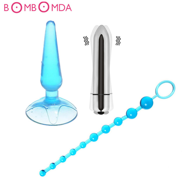 3 Piece Combo Pack Anal Plug Vibrator Long Anal Beads