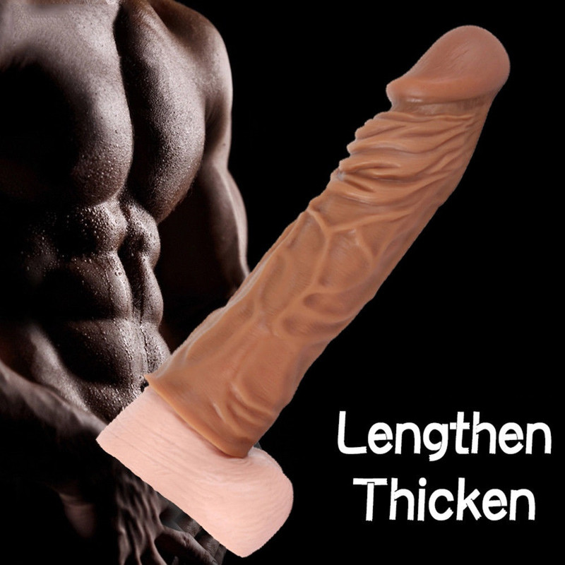 8 Inches Realistic Chocolate Brown Penis Extender Sleeve