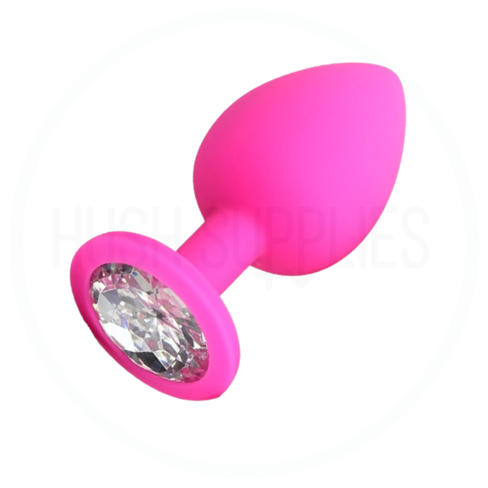 A Diamond Jeweled Soft Flexible Silicone Butt Plug Pink