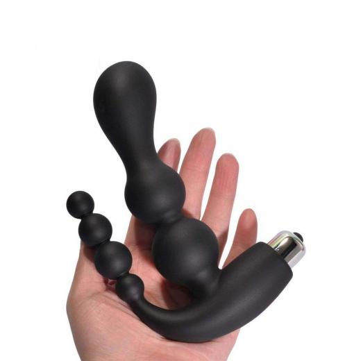 Anal Vagina Black Double Thrust Beaded Vibrator Anal Butt Plug