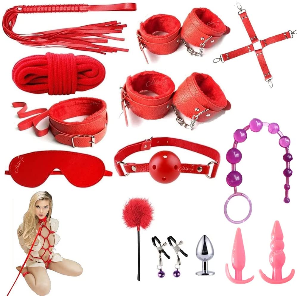 BDSM Bondage 14 Pieces Kit - RED