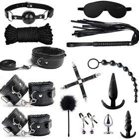 Beginners BDSM Restraints 14 Pcs Bondage Kit - Black