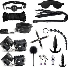 Black 14 Pieces BDSM Bondage Restraint Kit