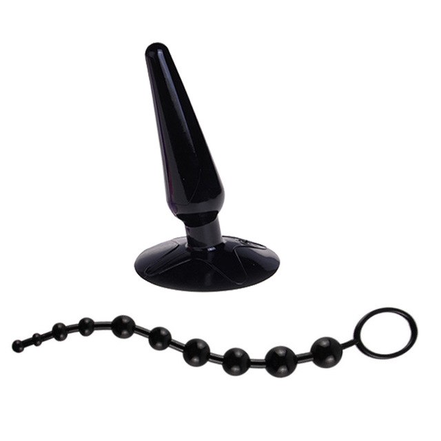 Black Anal Beads With Jelly Buttplug 2 pcs