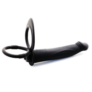 Black Dildo Vibration With Ring Double Penetration Strapon Anal Dildo For Men