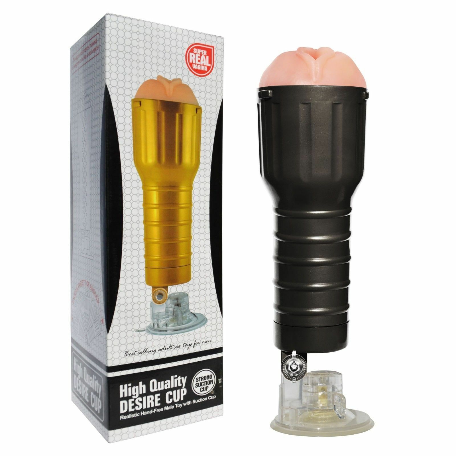 Black Flashlight Style Male Artificial Vagina With Attached Suction Cup Hands Free