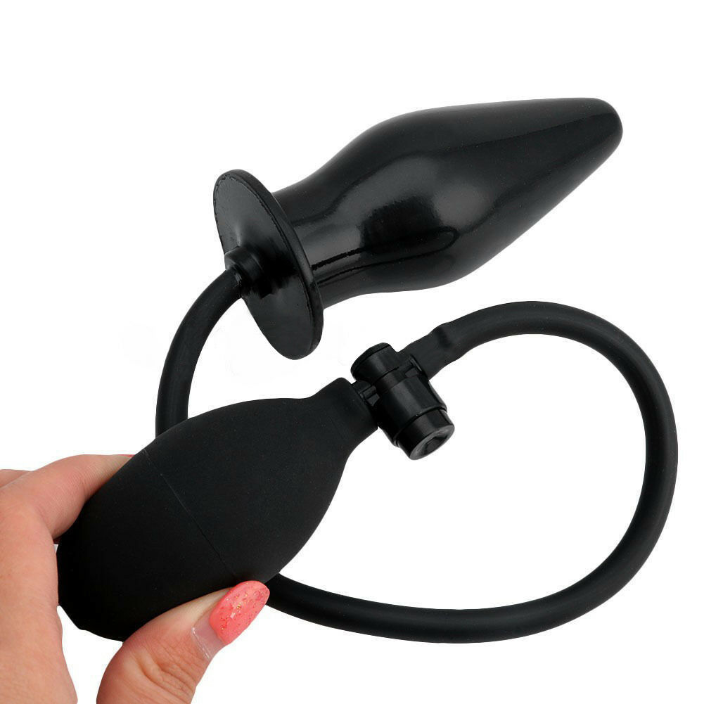 Black Inflatable Air Filling Anal Butt Plug With Pump For Men And Women