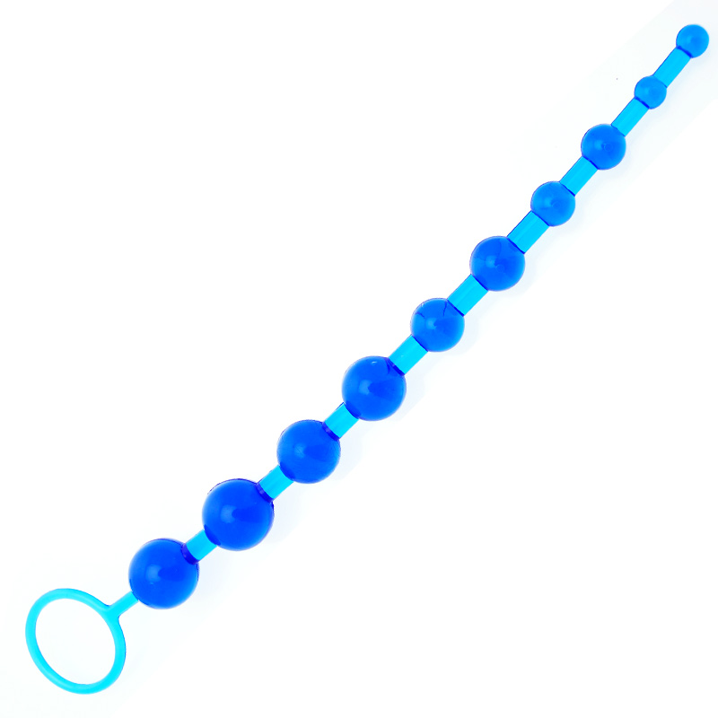 Blue 12″ Soft Long Anal Beads With Pull Ring Ball G Spot Massager Beads