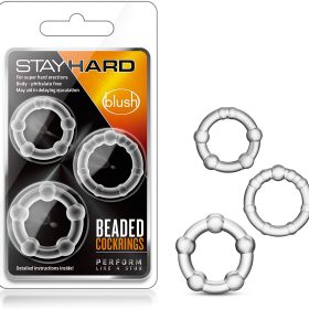 Blush Genuine Stay Hard Super Elastic Erection Enhancing Beaded Cock Rings Set -Crystal Clear