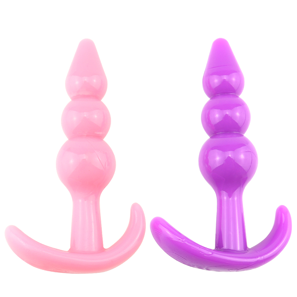 Combo Pack Beaded Anal Butt Plug Pink & Purple/1 set