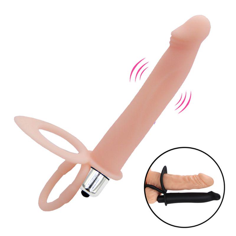 Double Penetration Vibrating Anal Strapon Dildo India -Flesh