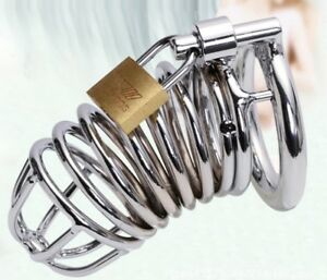 Silver Male Chastity Lock Stainless Steel CB Metal Penis Restraint Steel Cage