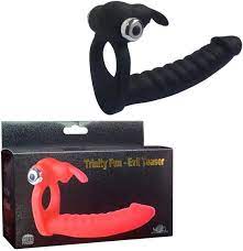 Trinity Fun Evil Teaser Rabbit Vibrating Cock Ring Double Penetration Dildo Black