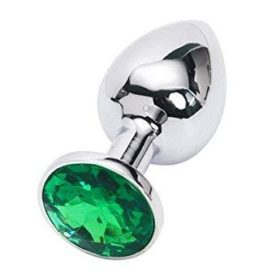 Unisex Steel Green Jeweled Beginners Butt Plug Small Size