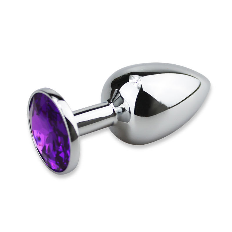 Unisex Steel Purple Jeweled Beginners Butt Plug Small Size