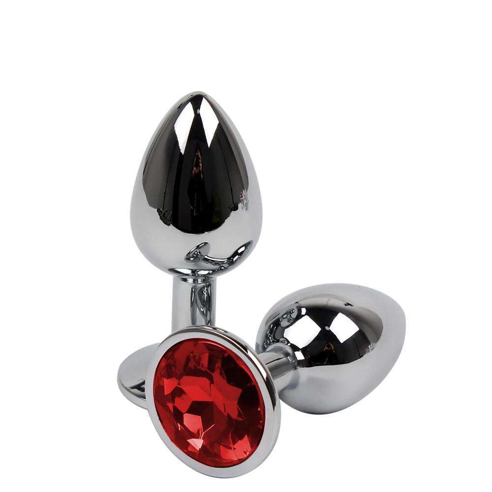 Unisex Steel Red Jeweled Beginners Butt Plug Small Size