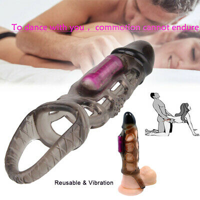 Vibrate Penis Extender with Cock ring Reusable Condom Sleeve